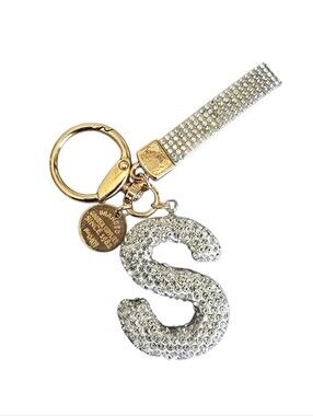 Initial Letter S Silver Glitter Handbag Bag Charm Keychain Ring Glam